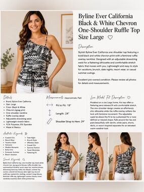 Byline Ever California Black & White Chevron One-Shoulder Ruffle Top
